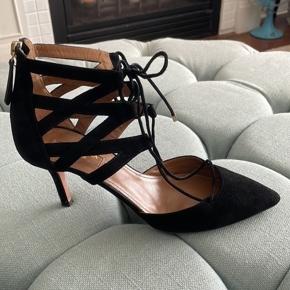 Aquazurra Belgravia 75 Black Suede Pumps - Picture 3 of 16